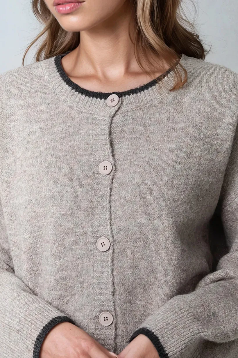 Mocha Wool Blend Contrast Edge Cardigan by Aftershock London