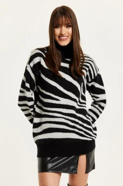 Mono Zebra High Neck Jumper by Liquorish