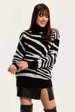 Mono Zebra High Neck Jumper by Liquorish