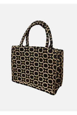 Moroccan Geometric Print Fabric Tote Bag In Black by Berber Leather