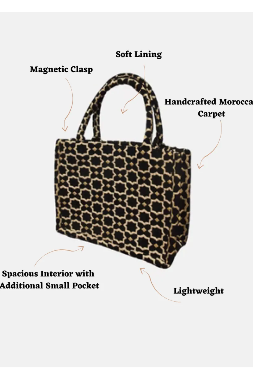 Moroccan Geometric Print Fabric Tote Bag In Black by Berber Leather