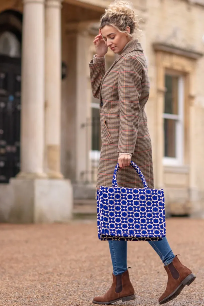 Moroccan Geometric Print Fabric Tote Bag In Blue by Berber Leather