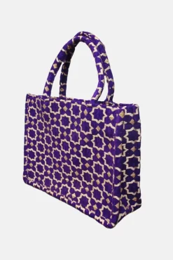 Moroccan Geometric Print Fabric Tote Bag In Blue by Berber Leather