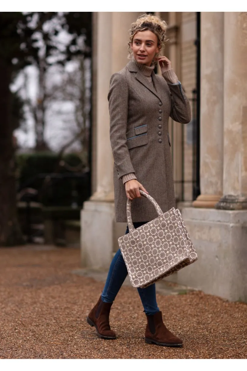 Moroccan Geometric Print Fabric Tote Bag In Grey by Berber Leather