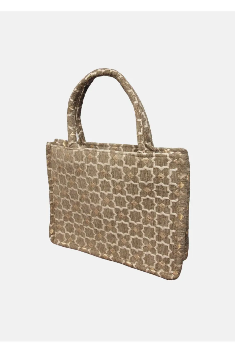 Moroccan Geometric Print Fabric Tote Bag In Grey by Berber Leather
