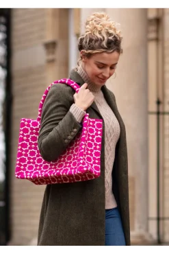 Moroccan Geometric Print Fabric Tote Bag In Pink by Berber Leather