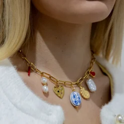 Multi Detail Charm Necklace In Gold by Last True Angel