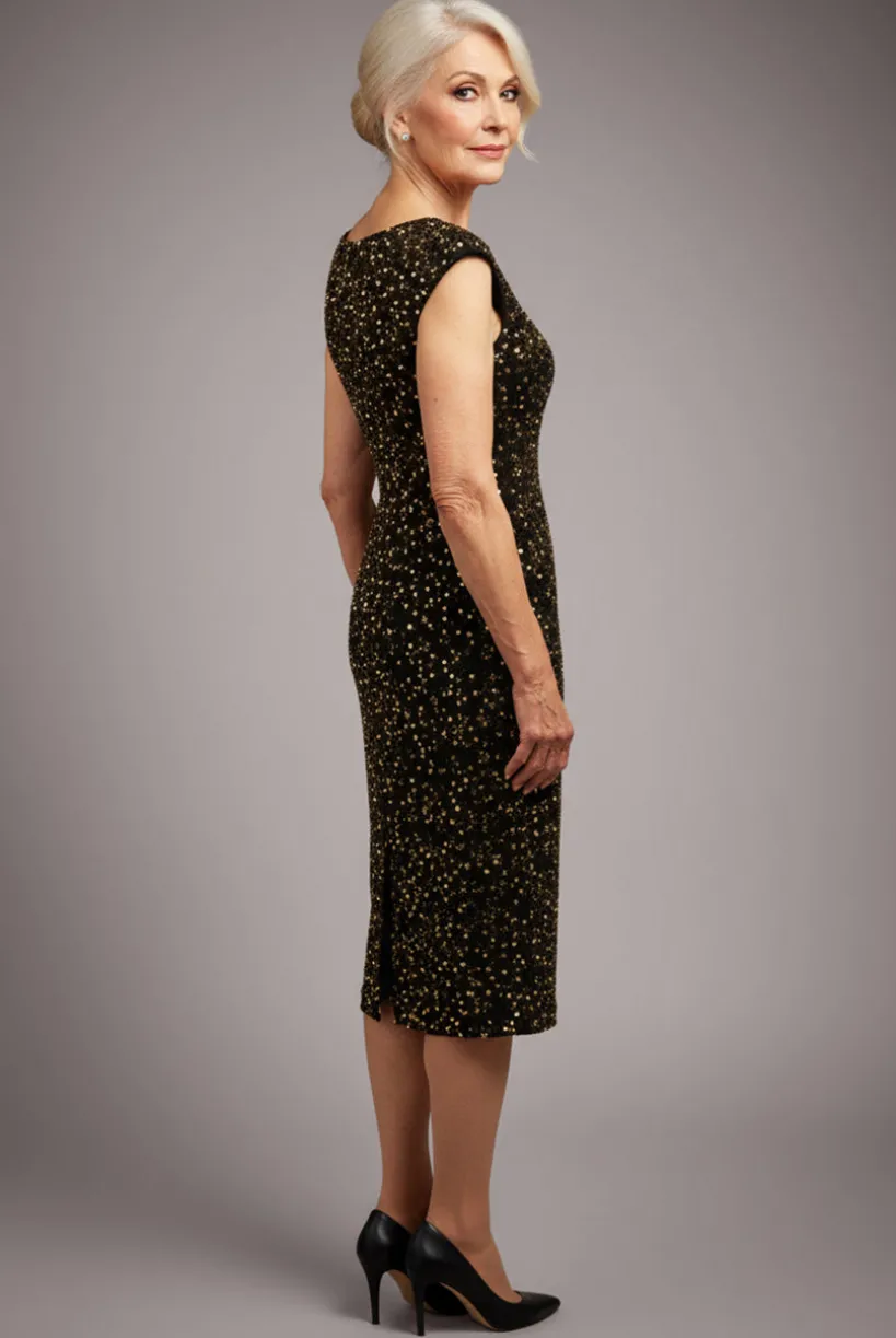 Multi Sequin & Velvet Bardot Midi Dress - Gold by Goddiva