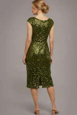 Multi Sequin & Velvet Bardot Midi Dress - Olive Green by Goddiva