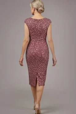 Multi Sequin & Velvet Bardot Midi Dress - Blush Pink by Goddiva