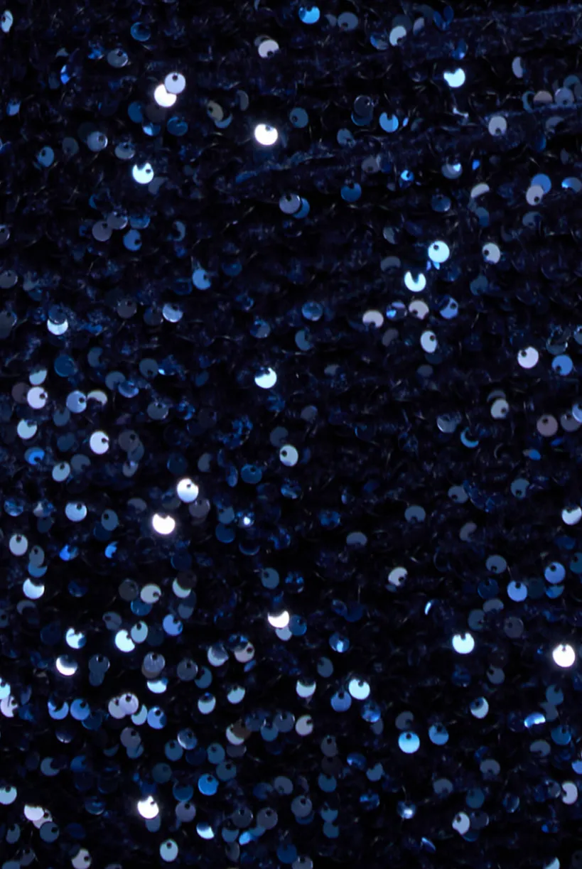 Multi Sequin & Velvet Bardot Midi Dress - Navy Blue by Goddiva