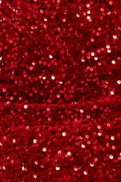 Multi Sequin & Velvet Bardot Midi Dress - Red by Goddiva