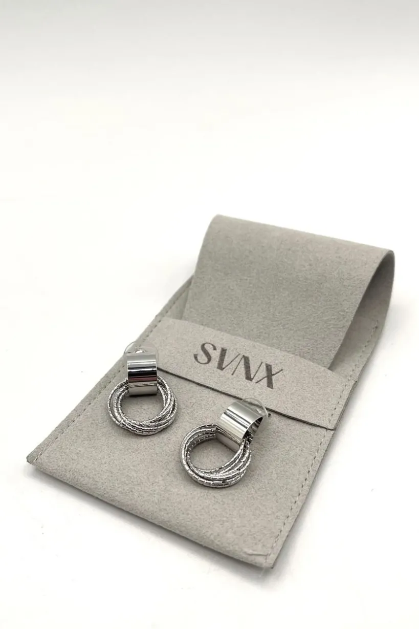 Multi-Layer Circle Stud Earrings In Silver by SVNX