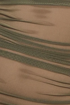 Naked Ruched Bodycon Midi Dress - Khaki by Goddiva