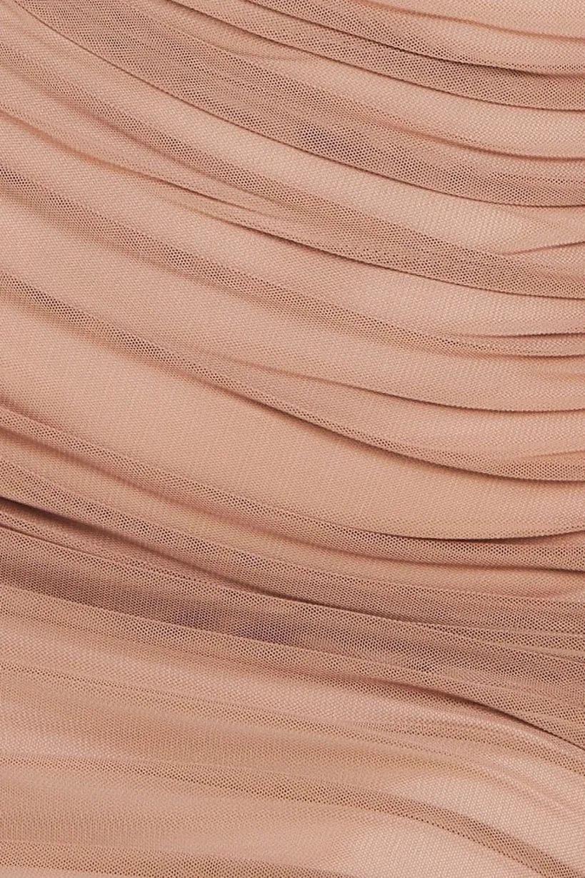 Naked Ruched Bodycon Midi Dress - Camel by Goddiva