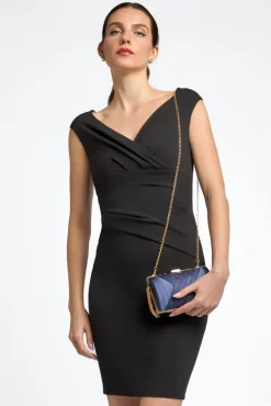 Navy Satin Clutch Bag With Tassels by Aftershock London