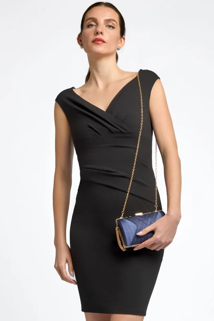 Navy Satin Clutch Bag With Tassels by Aftershock London