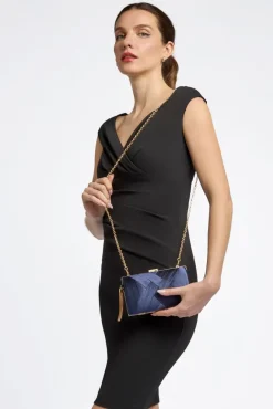 Navy Satin Clutch Bag With Tassels by Aftershock London
