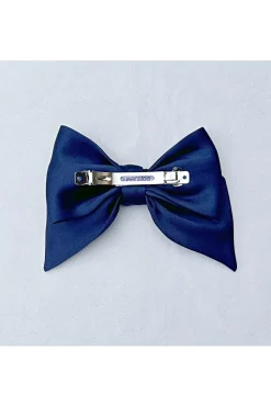 Navy Satin Hair Bow Navy Blue Hair Clip by QueenMee Accessories