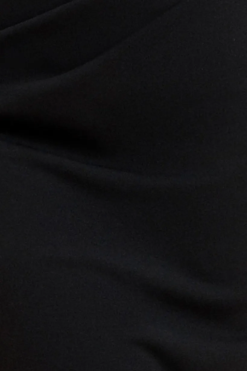 Off Shoulder Back Satin Bow Scuba Maxi Dress - Black by Goddiva