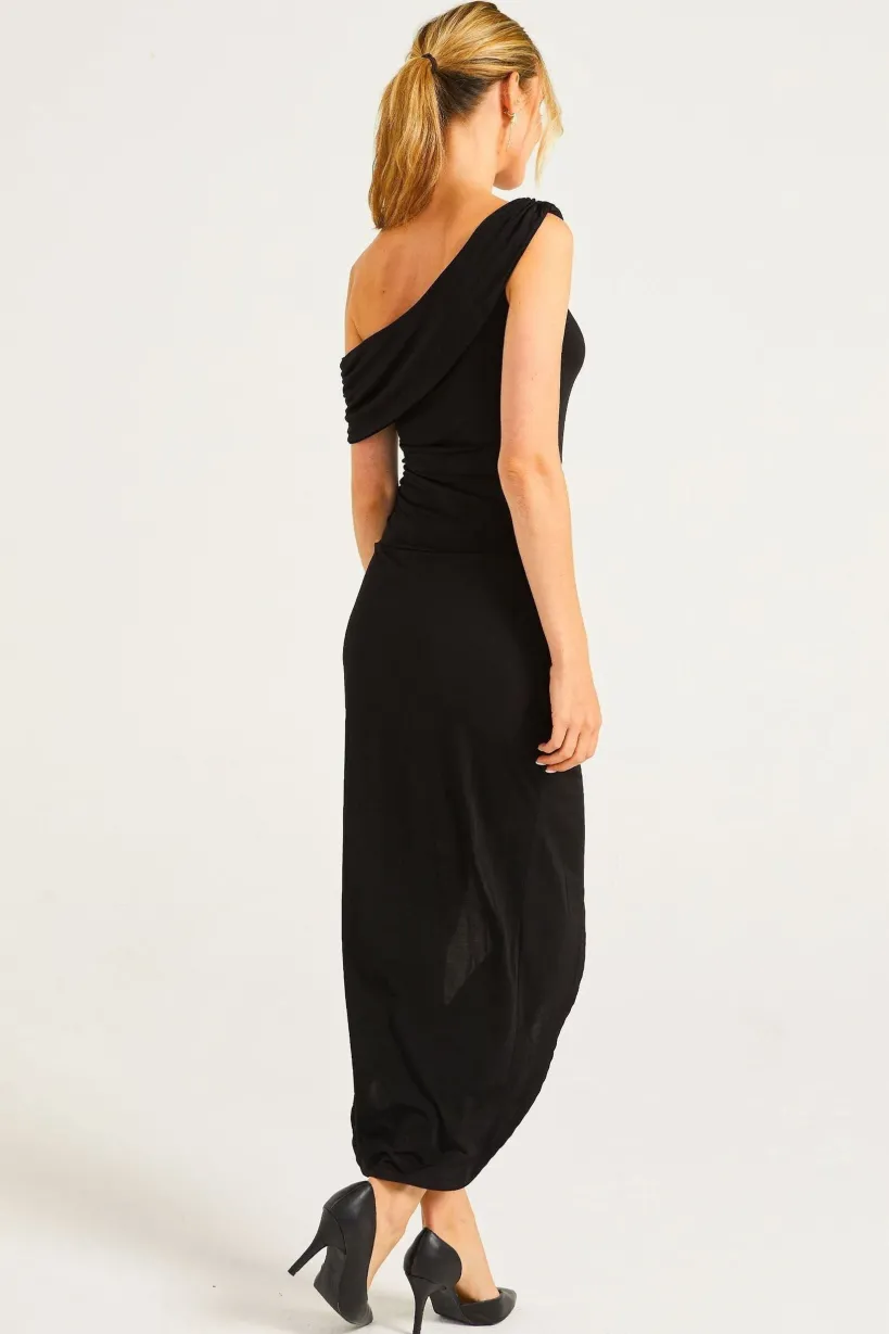 Off Shoulder Faux Wrap Dress With Leg Slit by Angeleye