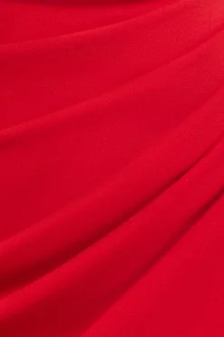 Off The Shoulder Chiffon Wing Scuba Crepe Midi Dress - Red by Goddiva