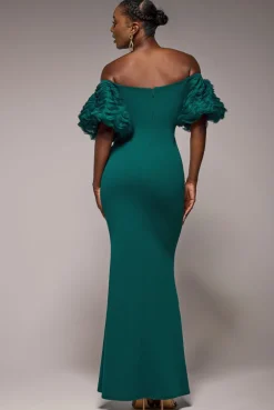 Off The Shoulder 3D Puffed Sleeve Sweetheart Maxi Dress - Emerald Green by Goddiva