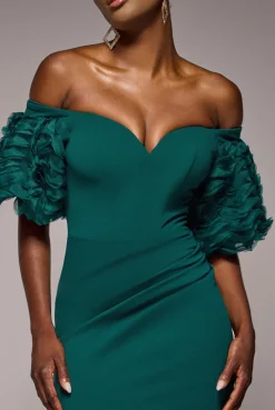 Off The Shoulder 3D Puffed Sleeve Sweetheart Maxi Dress - Emerald Green by Goddiva