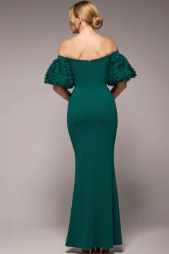 Off The Shoulder 3D Puffed Sleeve Sweetheart Maxi Dress - Emerald Green by Goddiva