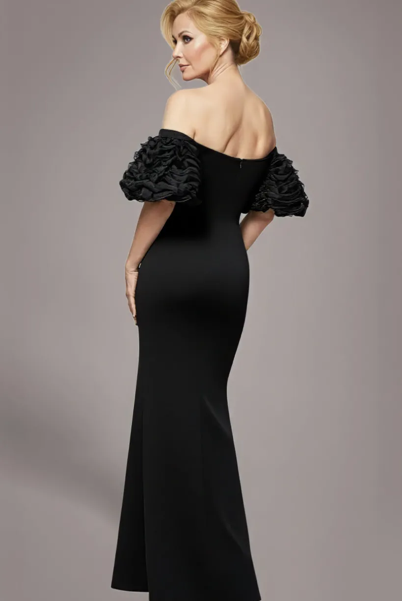 Off The Shoulder 3D Puffed Sleeve Sweetheart Maxi Dress - Black by Goddiva