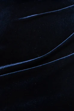 Off The Shoulder Deep Plunge Velvet Maxi Dress - Navy Blue by Goddiva