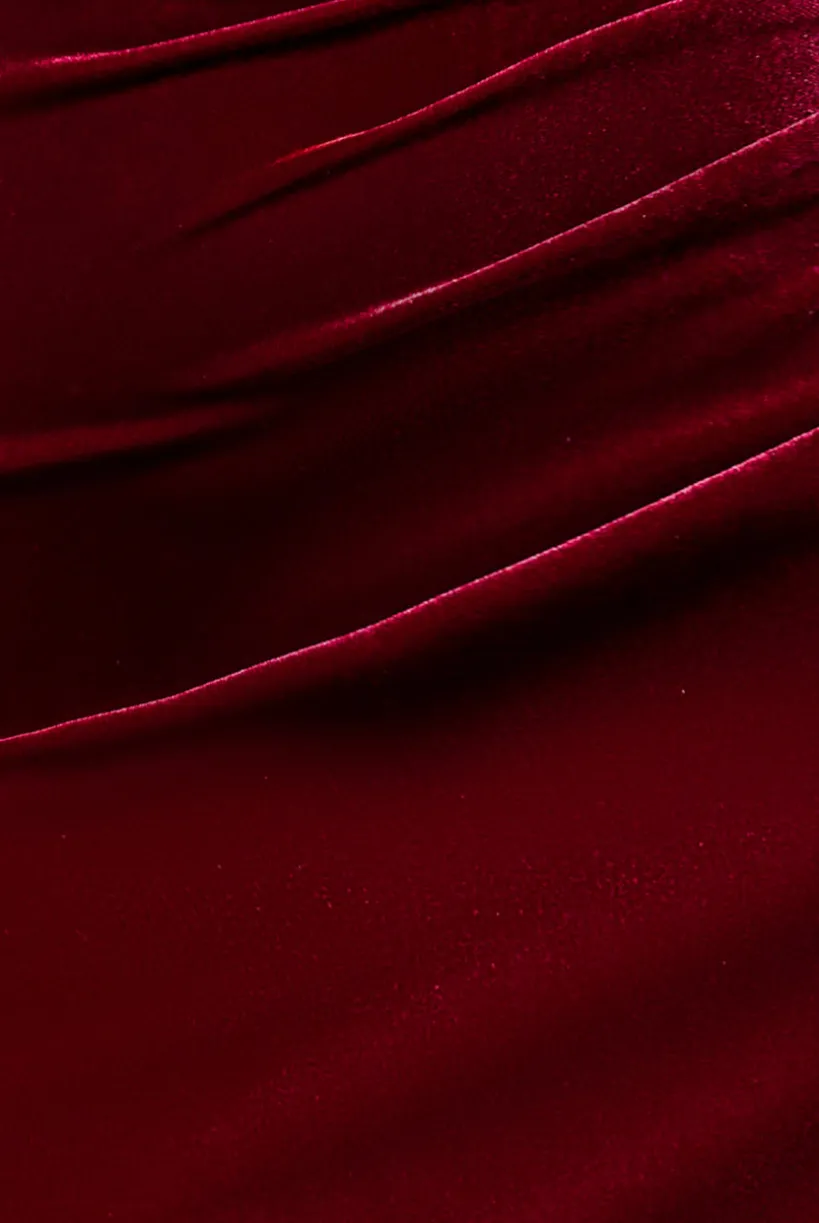 Off The Shoulder Deep Plunge Velvet Maxi Dress - Burgundy by Goddiva