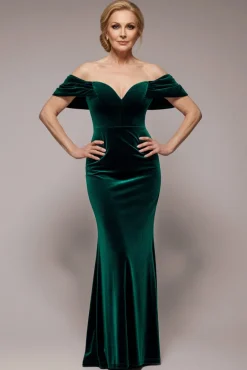 Off The Shoulder Deep Plunge Velvet Maxi Dress - Emerald Green by Goddiva