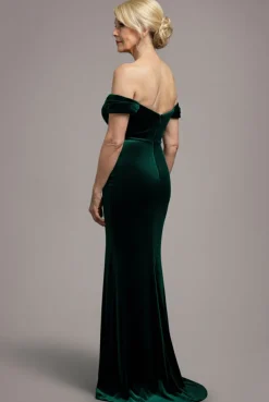 Off The Shoulder Deep Plunge Velvet Maxi Dress - Emerald Green by Goddiva