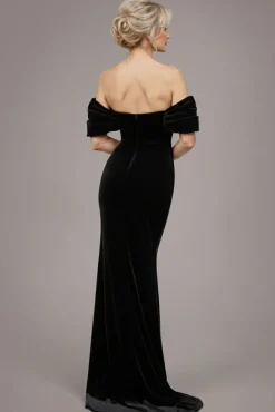 Off The Shoulder Deep Plunge Velvet Maxi Dress - Black by Goddiva
