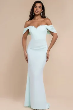 Off The Shoulder Draped Sleeve Maxi Dress With Diamante Neckline - Mint Green by Goddiva