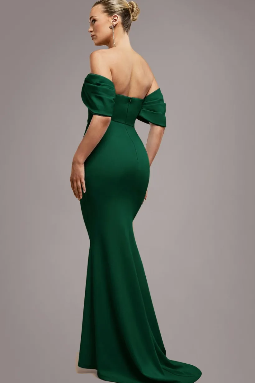 Off The Shoulder Draped Sleeve Maxi Dress - Emerald Green by Goddiva