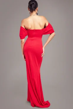 Off The Shoulder Draped Sleeve Maxi Dress - Red by Goddiva
