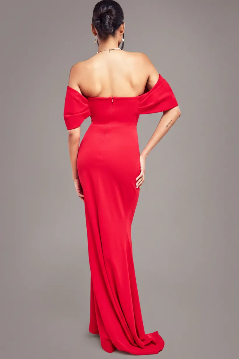 Off The Shoulder Draped Sleeve Maxi Dress - Red by Goddiva