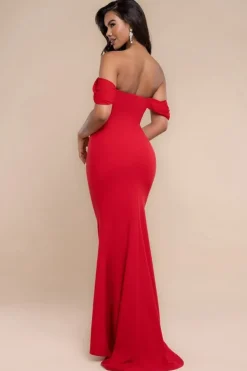 Off The Shoulder Draped Sleeve Maxi Dress With Diamante Neckline - Red by Goddiva