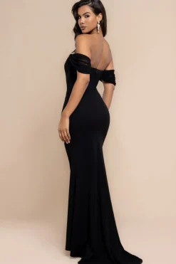 Off The Shoulder Draped Sleeve Maxi Dress With Diamante Neckline - Black by Goddiva