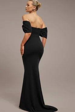 Off The Shoulder Draped Sleeve Maxi Dress - Black by Goddiva
