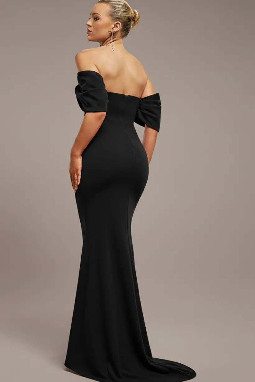 Off The Shoulder Draped Sleeve Maxi Dress - Black by Goddiva