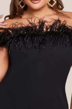 Off The Shoulder Feather Midi Dress - Black by Goddiva Plus
