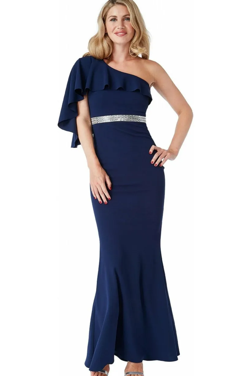 Off The Shoulder Flair Maxi Dress - Navy by Goddiva
