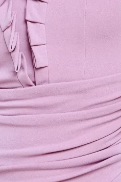Off The Shoulder Frill Bodice Midi Dress - Rose Pink by Goddiva