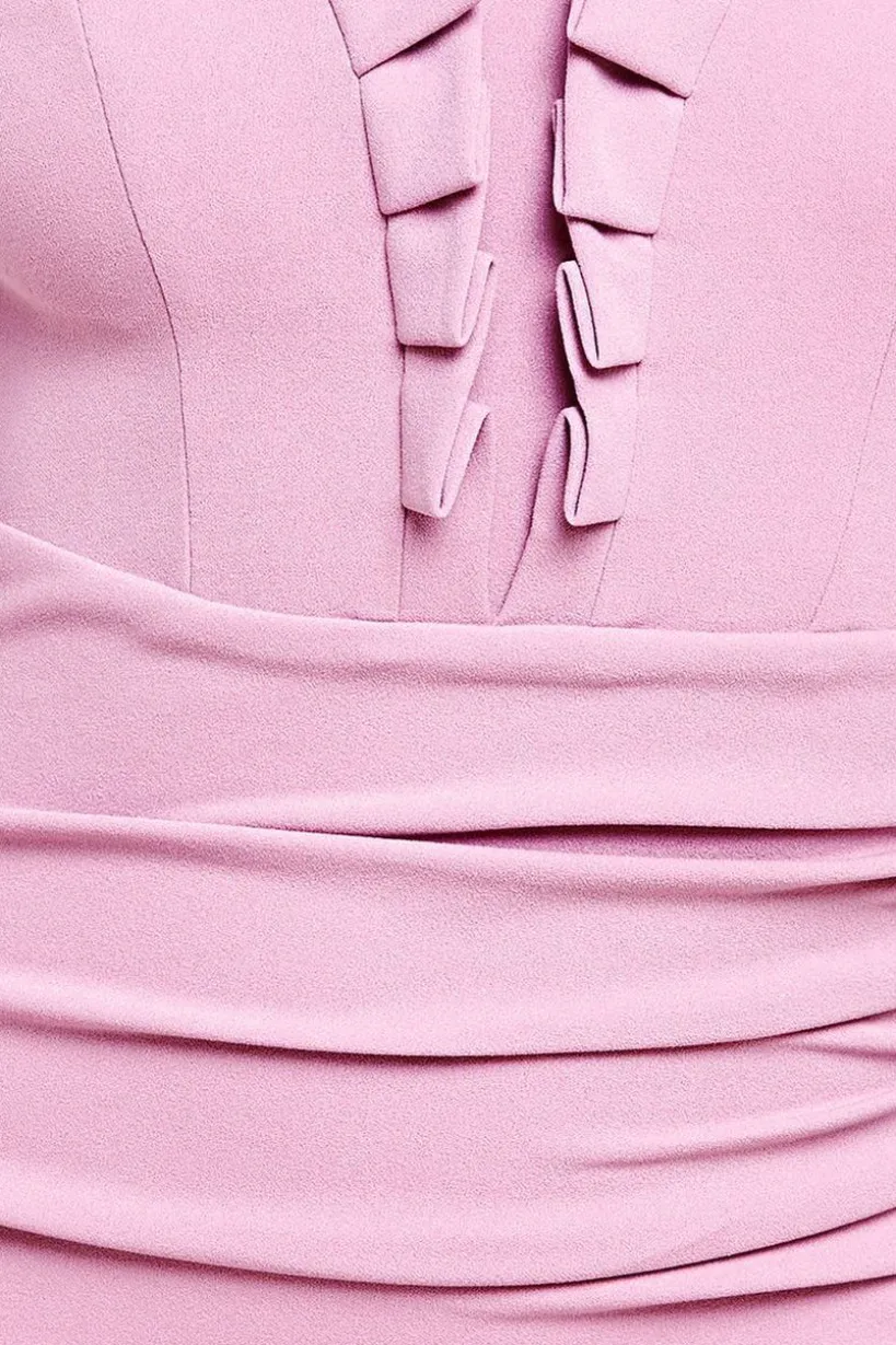 Off The Shoulder Frill Gathered Maxi Dress - Rose Pink by Goddiva