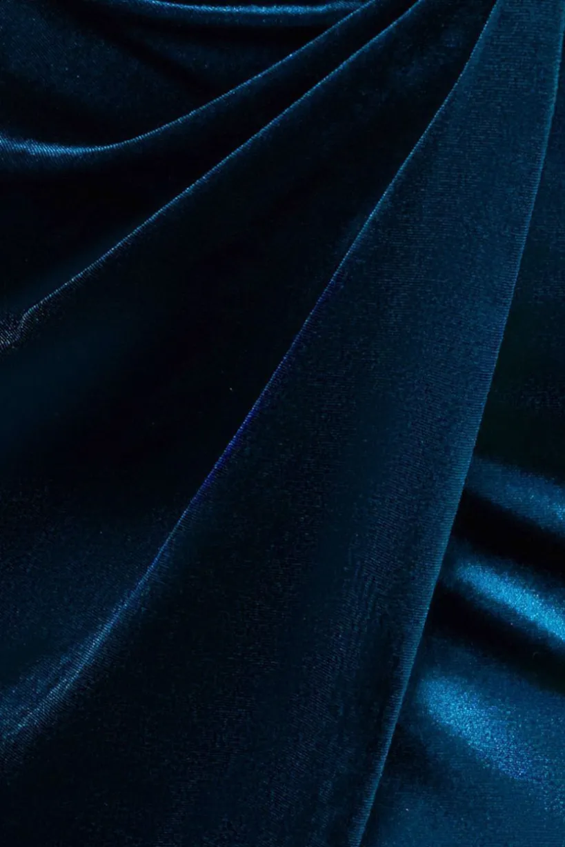 Off The Shoulder Front Split Velvet Maxi Dress - Teal by Goddiva