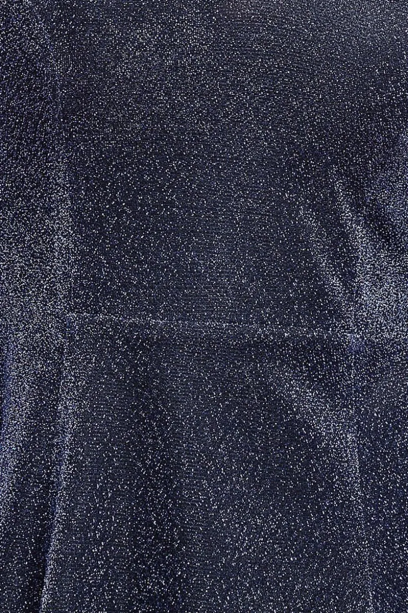 Off The Shoulder Lurex High Low Dress - Navy by Goddiva