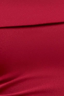 Off The Shoulder Pleated Waist Maxi Dress - Wine by Goddiva